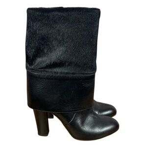 Cavallini Italian Black Leather Cow Hide Fold Over Heeled Boots Sz EU36